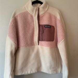 Columbia Soft Pink and Cream Cropped Fleece